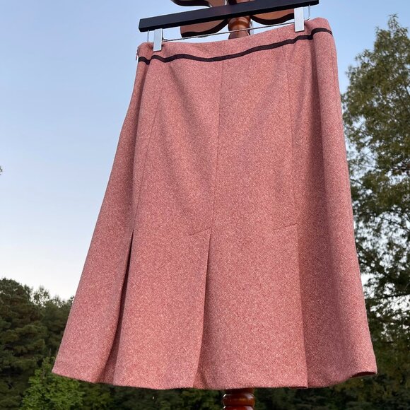 Women's Ann Taylor Size 8 Lined Pink/Burgundy Tweed Pleated A-Line Skirt - Picture 6 of 15